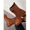 Plain Color Chunky Heel Zipper Lace Up Buckle Boots - café EU 42