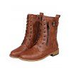 Plain Color Chunky Heel Zipper Lace Up Buckle Boots - café EU 39