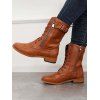 Plain Color Chunky Heel Zipper Lace Up Buckle Boots - café EU 36