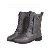 Plain Color Chunky Heel Zipper Lace Up Buckle Boots - Gris EU 42