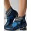 Glitter Hollow Out Rhinestone Leaf Flower Embroidered Chunky Low Heel Ankle Boots - Bleu EU 43