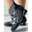 Glitter Hollow Out Rhinestone Leaf Flower Embroidered Chunky Low Heel Ankle Boots - Noir EU 38