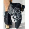 Glitter Hollow Out Rhinestone Leaf Flower Embroidered Chunky Low Heel Ankle Boots - Noir EU 36