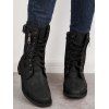 Plain Color Chunky Heel Zipper Lace Up Buckle Boots - Noir EU 41