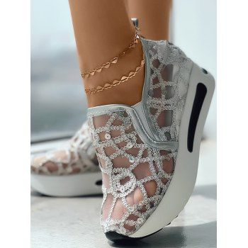 

Mesh Sequined Thick Platform Casual Shoes, Silver