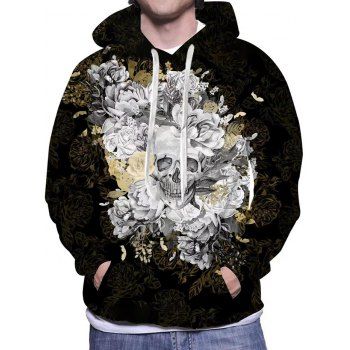 

Flower Skull Print Drop Shoulder Hoodie Kangaroo Pocket Drawstring Casual Hoodie, Multicolor