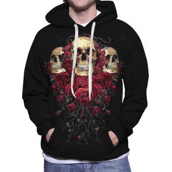 

Gothic Skulls Rose Print Hoodie Drawstring Kangaroo Pocket Long Sleeve Sweatshirt With Hood, Multicolor