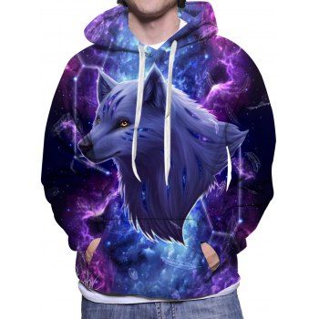 

Galaxy Wolf Pattern Hoodie Drawstring Long Sleeve Kangaroo Pocket Sweatshirt With Hood, Multicolor