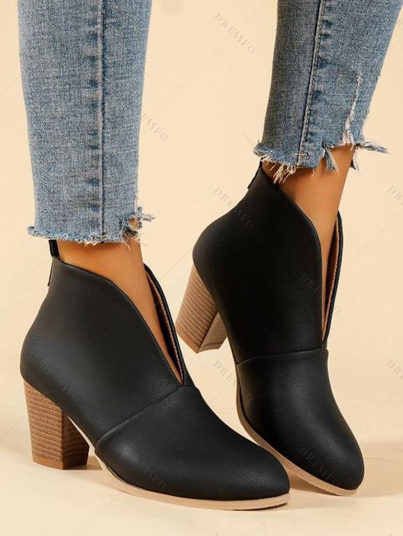 Plain Color Slit Chunky Heel Trendy Boots - Noir EU 38