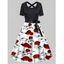 Robe Ligne A Ceinturée à Imprimé Fleur et Araignée à Taille Haute avec Nœud Papillon - Noir XXL