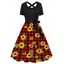 Robe Ligne A à Carreaux à Imprimé Tournesol Ceinturée à Taille Haute - Noir XXL