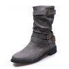 Plain Color Ruched Buckle Strap Boots - Gris EU 35