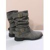 Plain Color Ruched Buckle Strap Boots - Gris EU 41