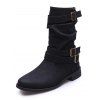 Plain Color Ruched Buckle Strap Boots - Noir EU 36