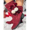 Plain Color Faux Fur Ball Chunky Heel Boots - Rouge foncé EU 40