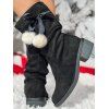 Plain Color Faux Fur Ball Chunky Heel Boots - Noir EU 42