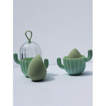 

Beauty Egg Makeup Powder Puff And A Cute Cactus Holder, Green