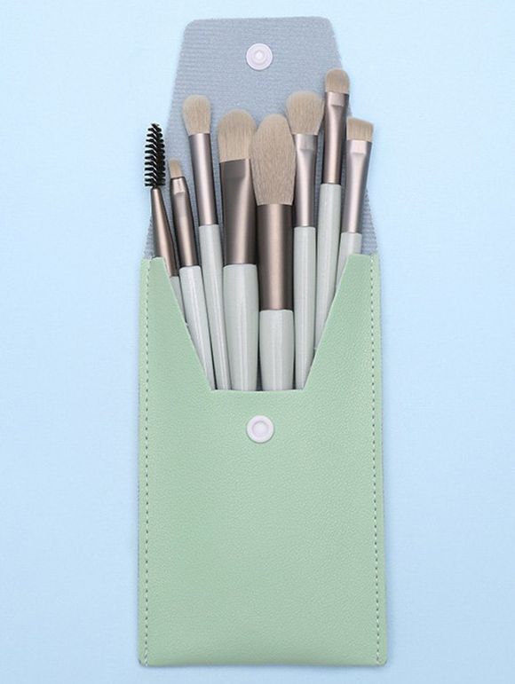 8 Pièces Ensemble de Pinceaux à Maquillage Portable - Vert clair 
