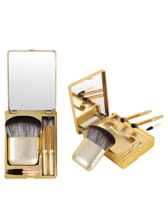 4 Pièces Ensemble de Pinceaux à Maquillage Portables avec Boîte de Cosmétiques - d'or 