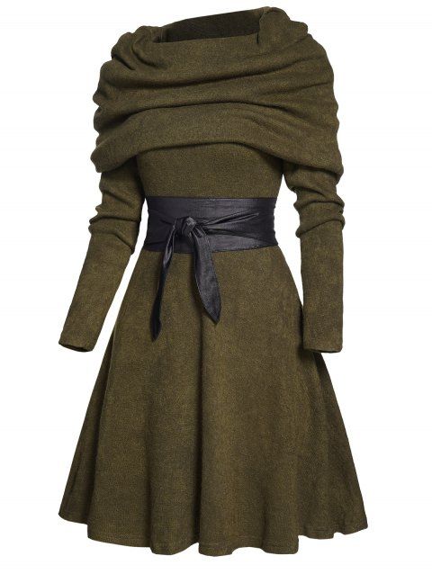Multi-way Long Sleeve Knit Mini Dress Long Sleeve Contrast Belted Knitted Dress