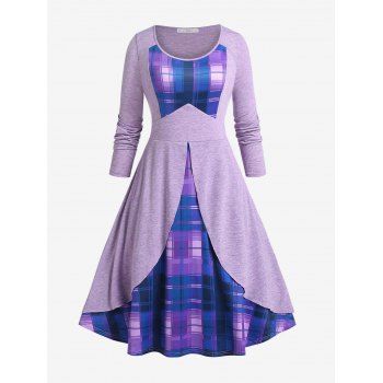 

Plus Size Plaid Overlay Midi Flare Dress, Purple