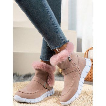 

Faux Fur Zip Up Winter Wam Snow Boots, Light pink