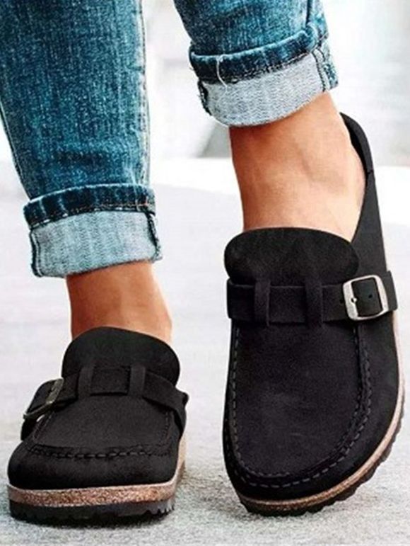 Comfort Flat Sandals Backless Slip On Loafer Shoes Closed Toe Beach Walking Slippers - Noir EU 42