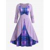 Robe Evasée Mi-Longue Superposée à Carreaux de Grande Taille - Pourpre 2X