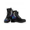 Wonderland Girl Flower Print Lace Up Winter Combat Boots - Noir EU 37