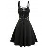 Punk Gothic Dress Lace Up D-ring Eyelet Straps A Line Dress Sleeveless High Waist Dress - BLACK M