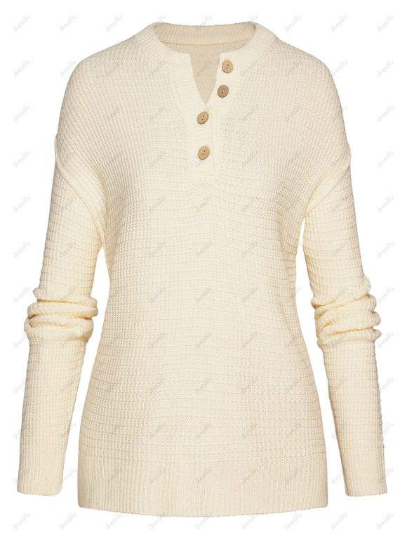 Pull Texturé Haut Bas Simple à Manches Longues à Col Rond - Jaune clair L