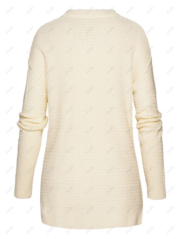 Pull Texturé Haut Bas Simple à Manches Longues à Col Rond - Jaune clair L