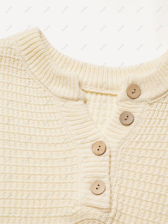 Pull Texturé Haut Bas Simple à Manches Longues à Col Rond - Jaune clair L