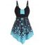 Maillot de Bain Tankini Modeste Gainant à Imprimé Tournesol Asymétrique à Bretelle Ajustable - Vert M