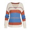 Colorblock Stripe Drop Shoulder Sweater V Neck Ribbed Hem Sweater - multicolor L