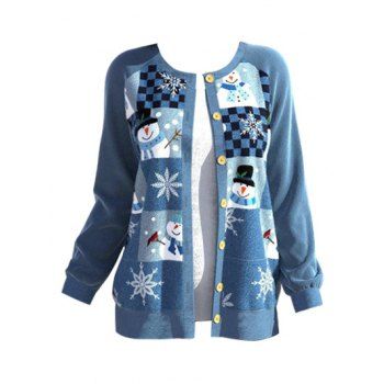 

Christmas Cute Snowman Snowflake Checkerboard Print Jacket Raglan Sleeve Button Up Xmas Jacket, Multicolor a
