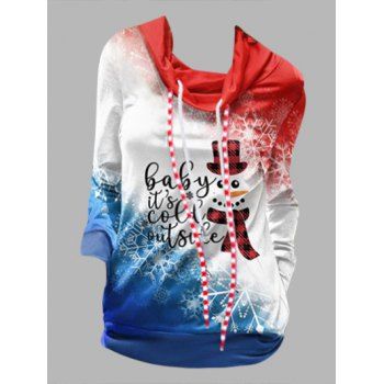 

Christmas Cute Snowman Snowflake Letter Graphic Colorblock Sweatshirt Drawstring Cowl Neck Long Sleeve Sweatshirt, Multicolor d