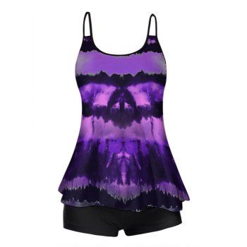 

Modest Tankini Swimsuit Tie Dye Swimwear Dual Strap Boyshorts Beach Bathing Suit, Purple