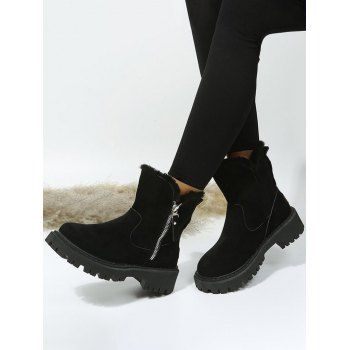 

Zip Up Non-slip Winter Warm Faux Fur Liner Snow Boots, Black