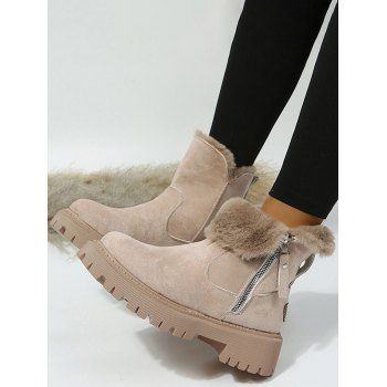 

Zip Up Non-slip Winter Warm Faux Fur Liner Snow Boots, Light coffee