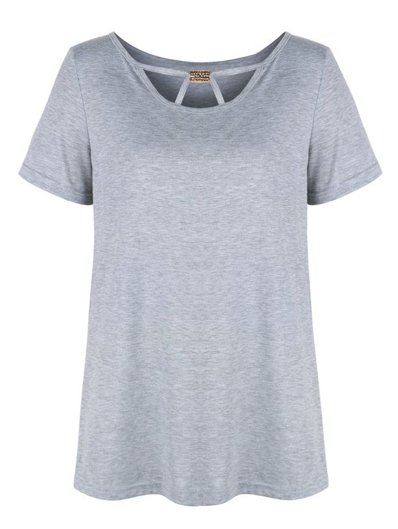 T-shirt Décontracté Simple Métal Détaillé à Manches Courtes - Gris Clair XL