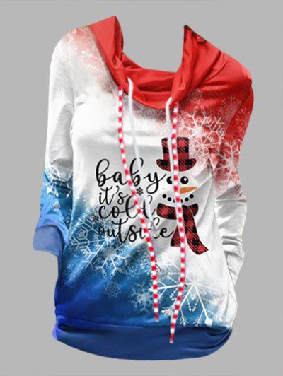Sweat-shirt Graphique Bonhomme de Neige Lettre Mignon en Blocs de Couleurs à Manches Longues à Col Bénitier - multicolor D XXL