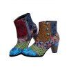 Tribal Pattern Patchwork Slip On Heeled Ankle Boots - Bleu EU 42
