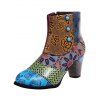 Tribal Pattern Patchwork Slip On Heeled Ankle Boots - Bleu EU 42