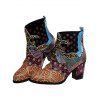 Tribal Pattern Patchwork Slip On Heeled Ankle Boots - café EU 38