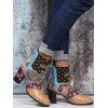Tribal Pattern Patchwork Slip On Heeled Ankle Boots - café EU 37
