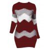 Mini Robe Fourreau à Manches Longues à Col Rond à Imprimé Chevron - Rouge foncé XL