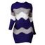 Chevron Print Mini Dress Long Sleeve Round Neck Sheath Dress - DEEP BLUE S