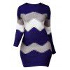 Mini Robe Fourreau à Manches Longues à Col Rond à Imprimé Chevron - Bleu profond XL
