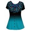 T-shirt Décontracté Ethnique Motif Ombré Boutonné à Manches Courtes - Vert profond 2XL
